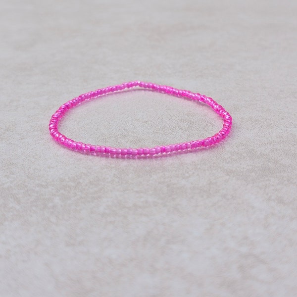 11/0 Single Transparent Hot Pink tiny stretch stackable seed bead bracelets, dainty individual stretch seed bead bracelets