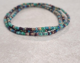 11/0 Set of 3 Boho Tree Hut tiny stackable dainty stretch seed bead bracelets