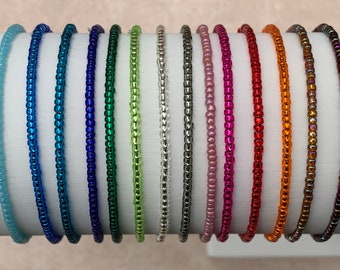 11/0 Individual tiny stackable Japanese stretch seed bead bracelets, Single dainty stretch seed bead bracelets