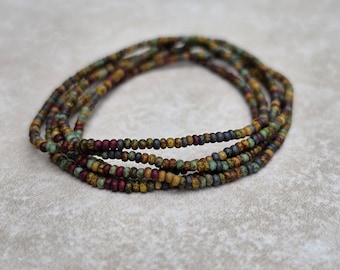 11/0 Set of 5 tiny Aged Matte Picasso stackable stretch seed bead bracelets, dainty seed bead bracelets