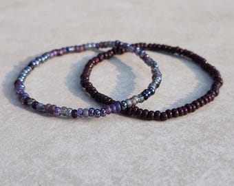8/0  Individual OR Set of 2 stretch seed bead bracelets, Berry Blend or Chocolate Brown stretch seed bead bracelets