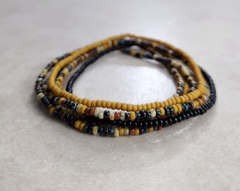 11/0 Sunflower tiny stretch seed bead bracelet set, miyuki Sunflower Picasso,  miyuki matte golden mustard, czech black