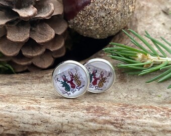 Earrings • ear nails • Ear fleas Deer Red, green, yellow, 12 mm glass cabochon