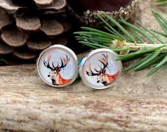 Earrings • ear nails • ear fleas, Deer, 12 mm glass cabochon