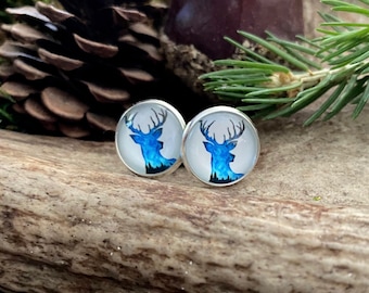 Earrings • ear nails • earring chips Blue deer cabochon glass