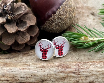 Earrings • ear nails • earrings • Ear fleas Deer Red and black cabochon in 12 mm glass