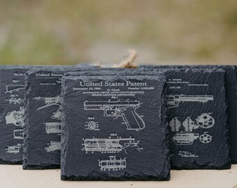 American Handgun Patents - 6pc Slate Coaster Set