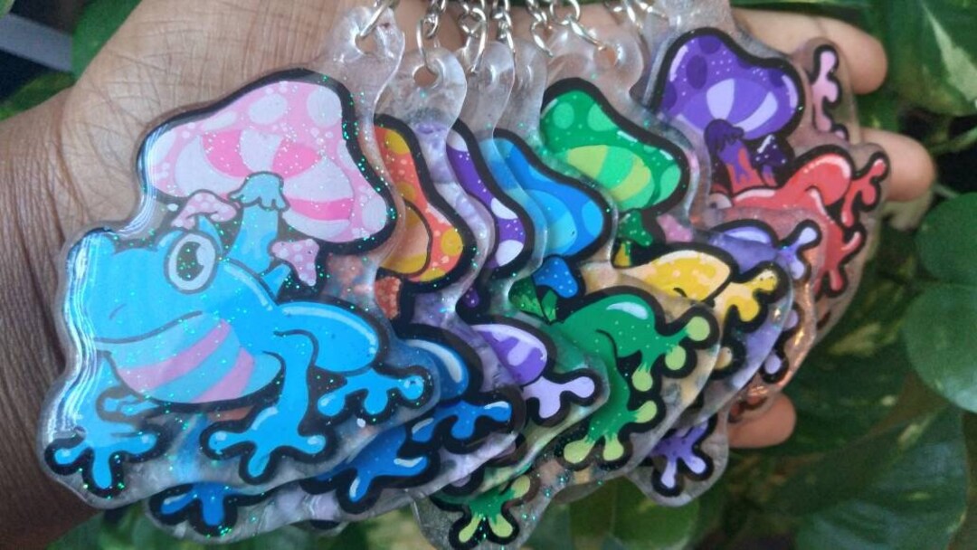 Magical Mushroom Glitter Frogs Frog Keychains Cute Magic Etsy
