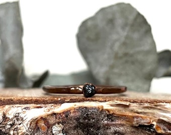 Raw black diamond copper ring | Dainty diamond engagement ring | Conflict free diamond ring | April birthstone | Unique jewelry