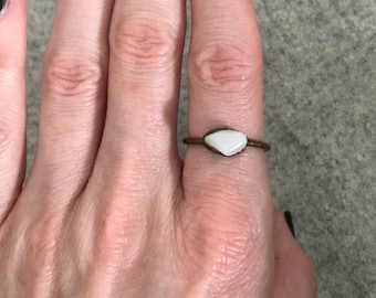 Handmade Snow Quartz Copper Ring | Electroformed Crystal Jewelry