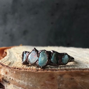 Multi raw opal copper ring | October birthstone ring | Unique natural crystal ring | Ethiopian opal ring | Handmade organic jewelry