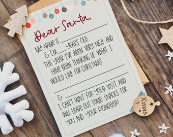 Printable Letter to Santa | Kids Christmas Wish List (PDF)