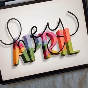 May include: A digital illustration of the word "Hey April" in colorful, 3D block letters with a black outline. The letters are on a white background.