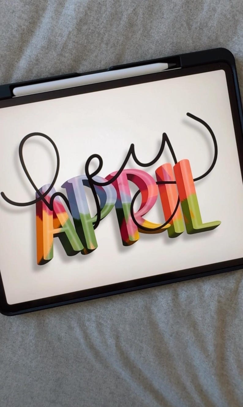 May include: A digital illustration of the word "Hey April" in colorful, 3D block letters with a black outline. The letters are on a white background.