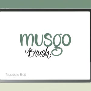 May include: A digital illustration of a Procreate brush called "Musgo Brush" with a green and black colour scheme.