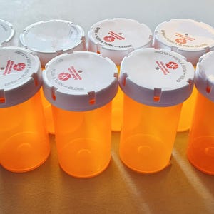 10 Small Clear Orange Pill Bottles with White Child-Resistant Caps Storage Upcycle