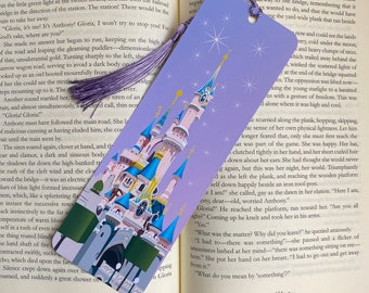 Bookmark pink princess castle - amusement park & enchanted dreams - handmade - for books and fairy tales lovers