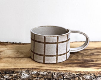 Cappuccino Mug 9oz - Farmhouse Grid