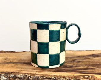 Checkered Mug 14oz - Forest Green