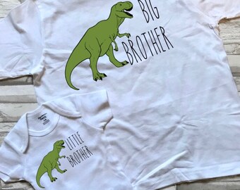 Big Brother Little Brother matching set of sibling coming home hospital shirts- bodysuit and shirt combo- Dinosaur themed outfits