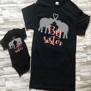 Big SIster Little Sister matching set of sibling coming home hospital shirts- bodysuit and shirt combo- Elephant themed outfits