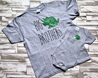 Big Brother Little Brother matching set of sibling coming home hospital shirts- bodysuit and shirt combo- Dinosaur themed outfits