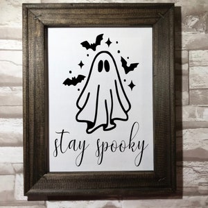 Stay spooky Ghost with bats - Cute Framed Canvas- Halloween home decor