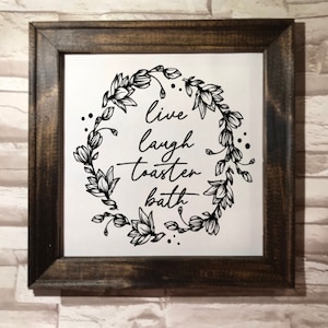 Live laugh toaster bath funny framed canvas- home decor
