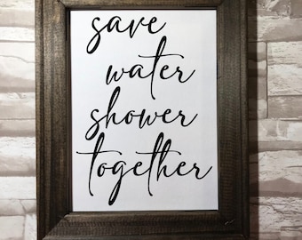 Économisez l'eau douche ensemble - toile de ferme encadrée