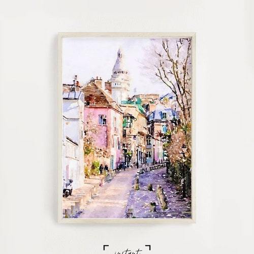 Paris France Neutral Wall Art Watercolor Print Digital Etsy