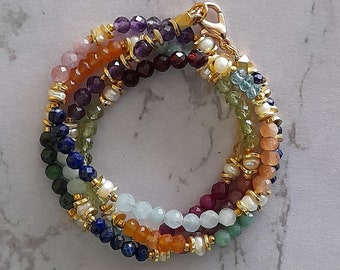 Bracelet OR Necklace, Aquamarine, Amethyst, Turquoise, Lapis Lazuli, Smoky Quartz, Peridot, Prehnite, Garnet