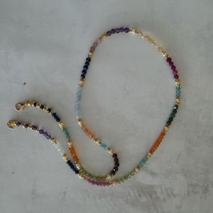 Armband ODER Halskette, mehrfarbig, multicolor, Aquamarin, Amethyst, Türkis, Lapislazuli, Rauchquarz, Peridot, Prehnit, Granat imagen 6
