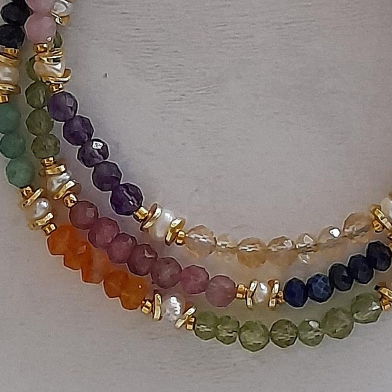 Bracelet OR necklace, multicolor, aquamarine, amethyst, turquoise, lapis lazuli, smoky quartz, peridot, prehnite, garnet image 5