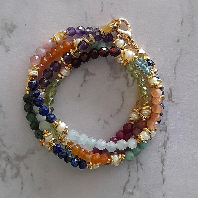Bracelet OR necklace, multicolor, aquamarine, amethyst, turquoise, lapis lazuli, smoky quartz, peridot, prehnite, garnet image 2