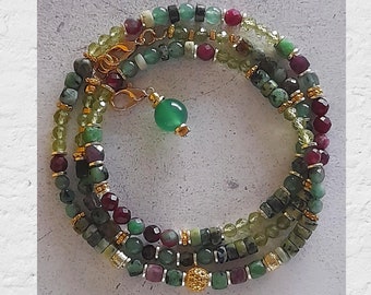 Bracelet OR necklace made of gemstones of peridot, ruby zoisite, tourmaline, jade
