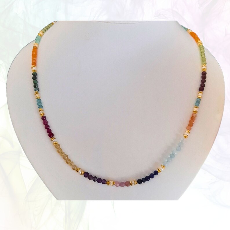 Bracelet OR necklace, multicolor, aquamarine, amethyst, turquoise, lapis lazuli, smoky quartz, peridot, prehnite, garnet image 1