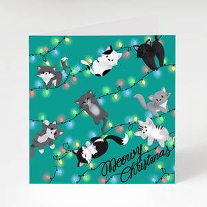 Cartão de felicitações de Natal - Gatinhos de luz de Natal (cartões de felicitações de Natal, cartão de Natal de caridade, cartão de cachorro fofo)