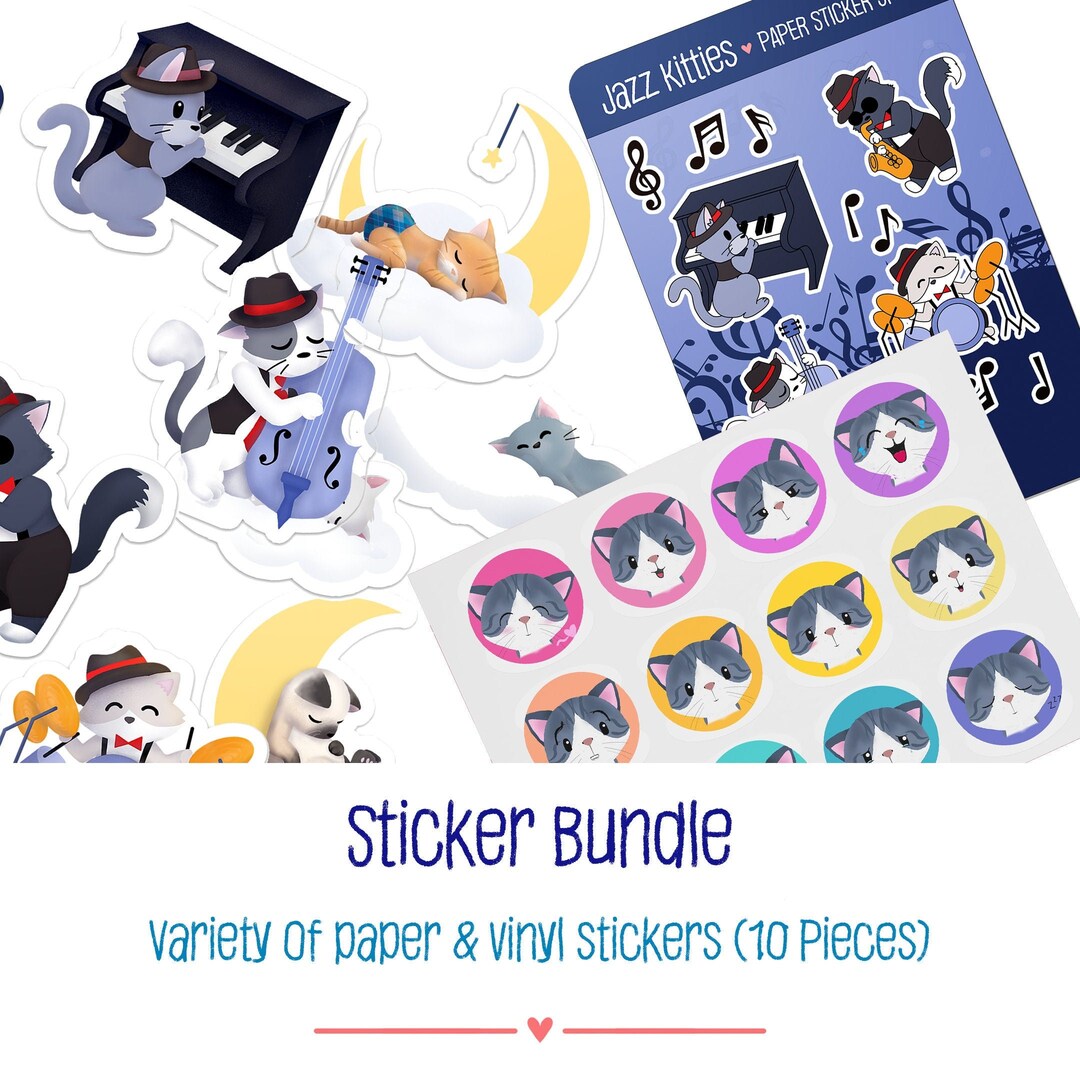 Cute Kitty Sticker Bundle - Variety of Cute Cat Themed Vinyl & Paper ...