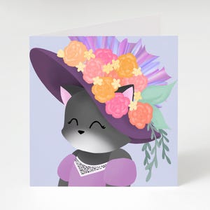 Carte de fête des mères - Vintage Floral Hat Kitty - Carte de voeux