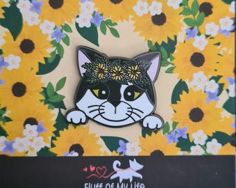 Phoebe in Floral Crown, Phoebe the CH Kitty Charity Pin, Special Needs Cat