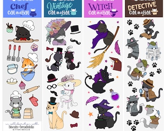 Sticker Sheets, Set of 4 - Cat in a Hat (2" x 7")