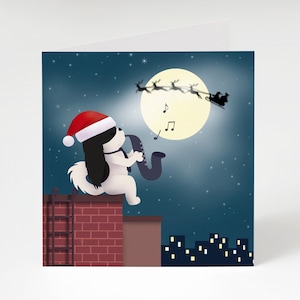 Tarjeta de felicitación navideña: Nochebuena en la azotea (tarjetas de felicitación navideñas, tarjeta navideña benéfica, tarjeta con un perro adorable)
