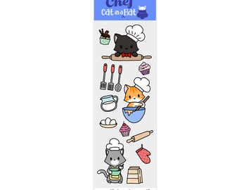 Sticker Sheet - Cat in a Chefs Hat (2" x 7")
