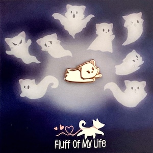 Gatito fantasma, aventurero: pequeño pin de esmalte, pin de gato de Halloween