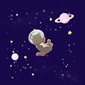 Space Kitty - kleine emaille pins (Cosmo Kitty reversspeld, kawaii kat, harde emaille pins)