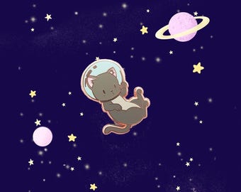 Space Kitty - Kleine Emaille Anstecknadel (Cosmo Kitty Anstecknadel, Kawaii Katze, Hard Enamel Pin)