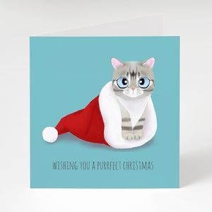 Feestdagwenskaart - kerstmis met kerstmuts (kerstkaarten, liefdadigheidskerstkaart, schattige hondkaart)