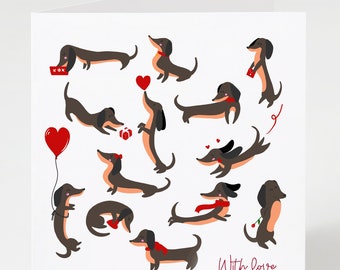 Valentines Day Card - Cute Dachshunds, With Love -Greeting Card