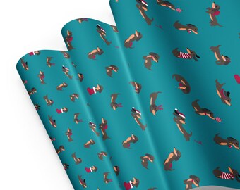 Weihnachtspapier mit Dackelmotiven (Türkis)