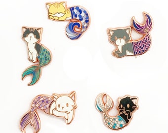 Purrmaids, lot de 5 - Petites épingles en émail 2,5 cm